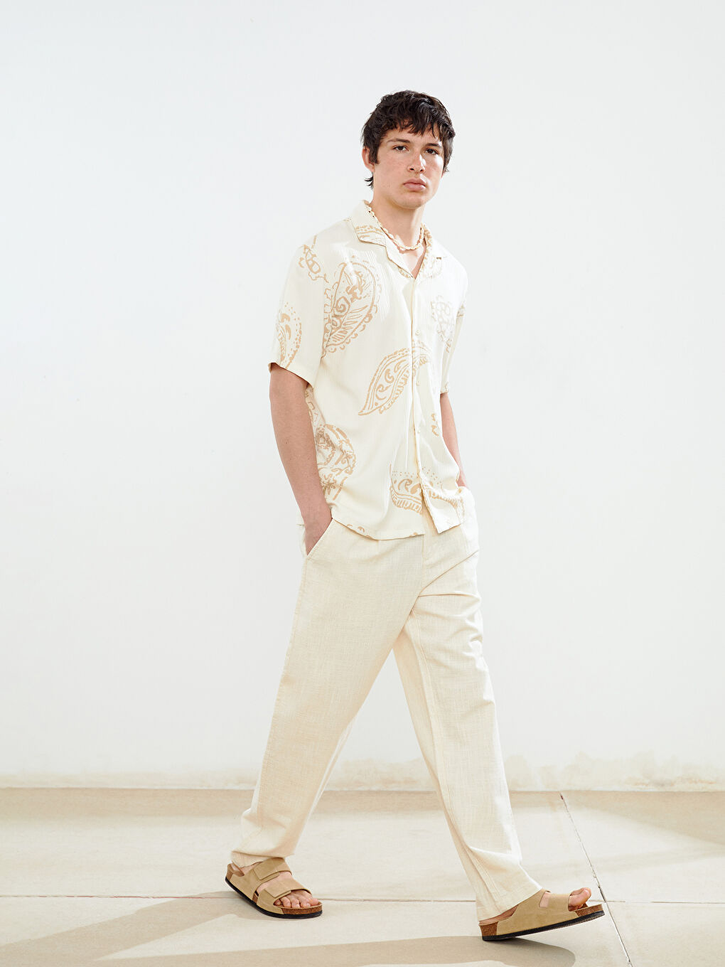 Relaxed Fit Linen Look Men's Trousers -S5IP62Z8-FT0