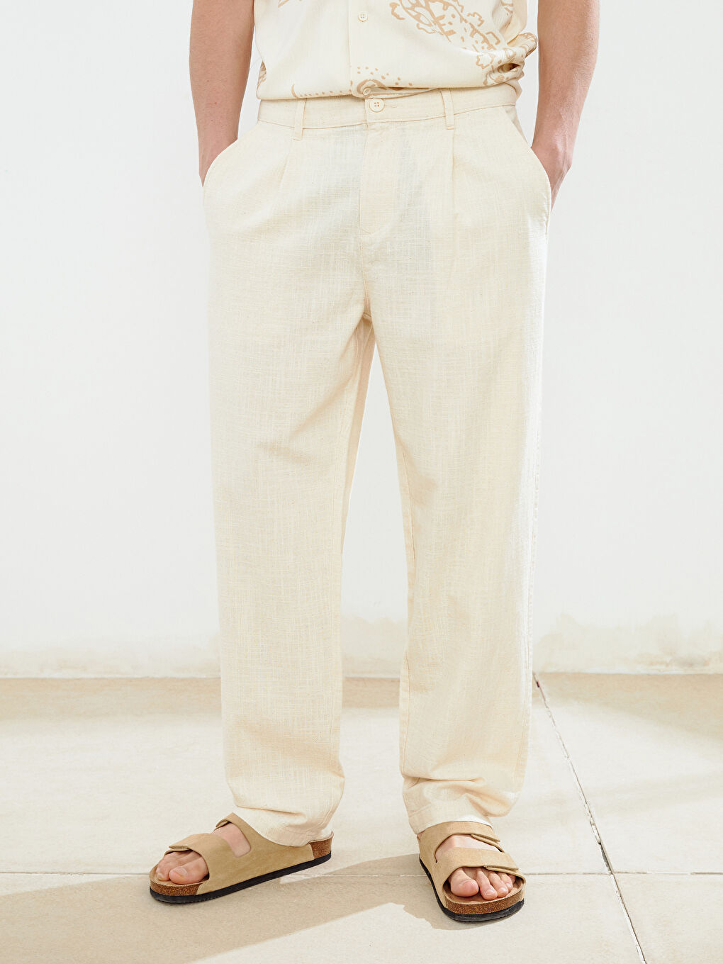 Relaxed Fit Linen Look Men's Trousers -S5IP62Z8-FT0