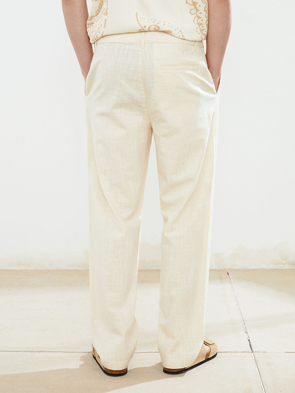 Relaxed Fit Linen Look Men's Trousers -S5IP62Z8-FT0