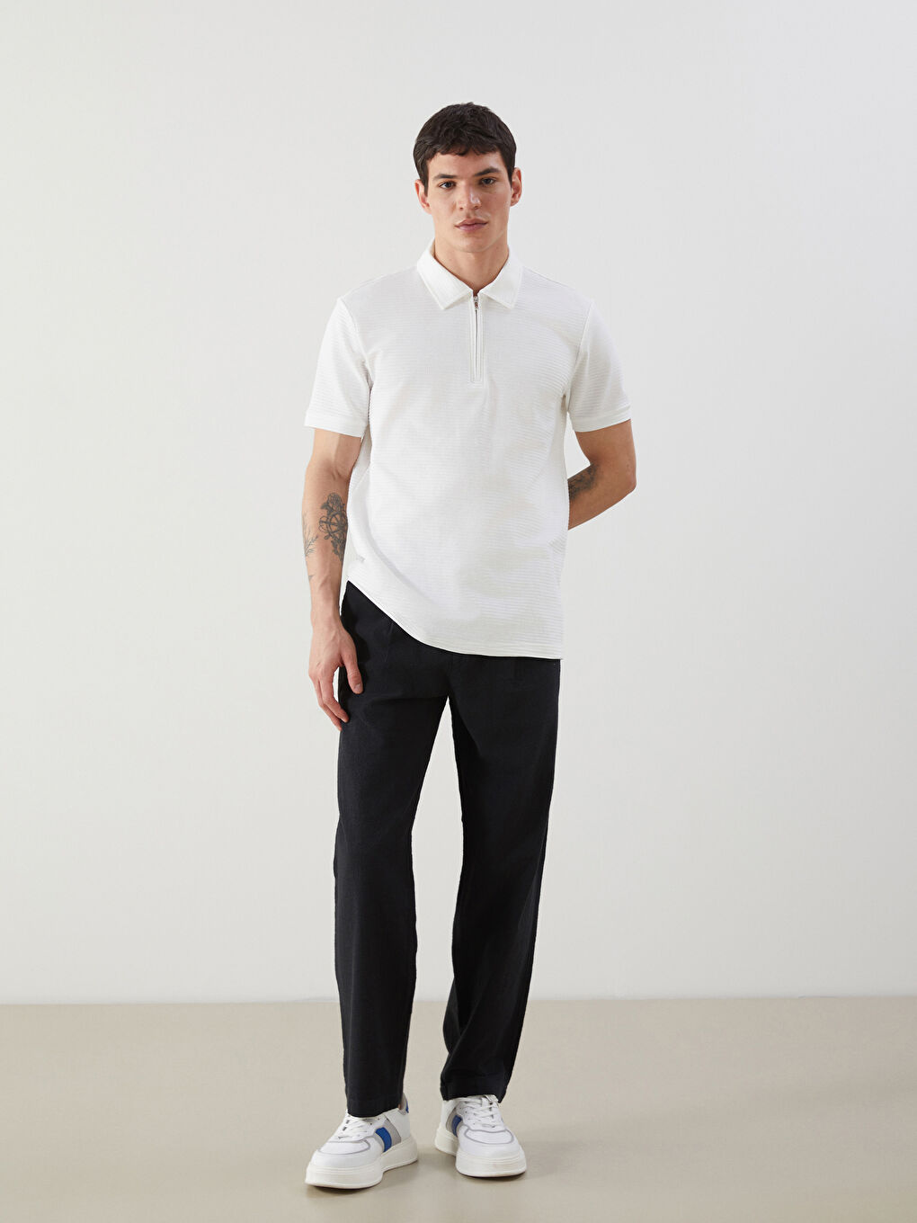 Relaxed Fit Linen Look Men's Trousers