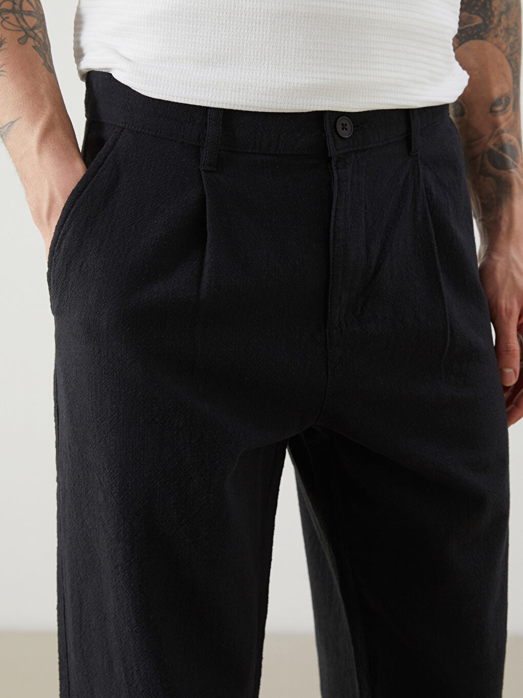 Relaxed Fit Linen Look Men's Trousers-2