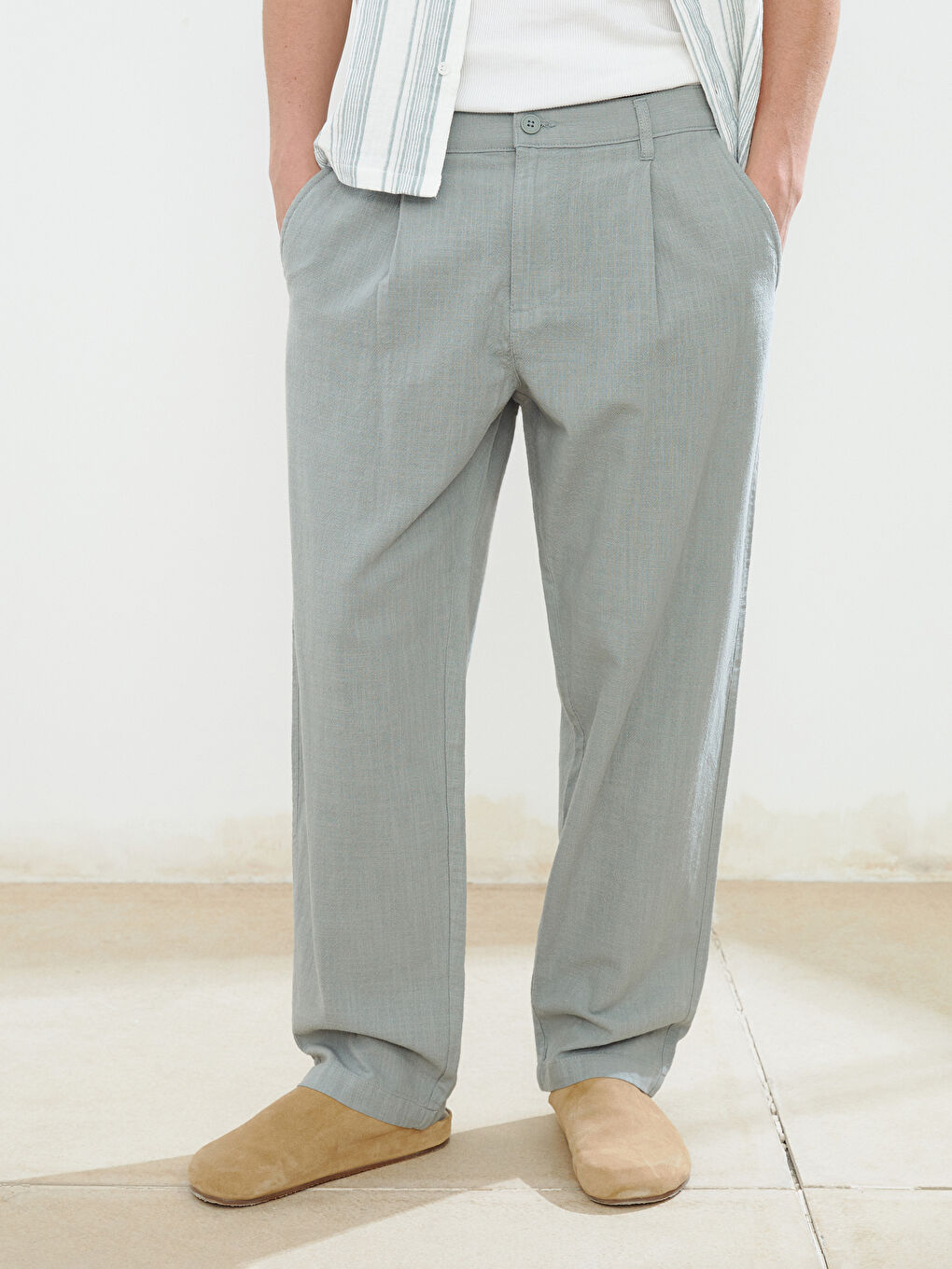 XSIDE Relaxed Fit Linen Look Men's Trousers -S5IP63Z8-Z6D