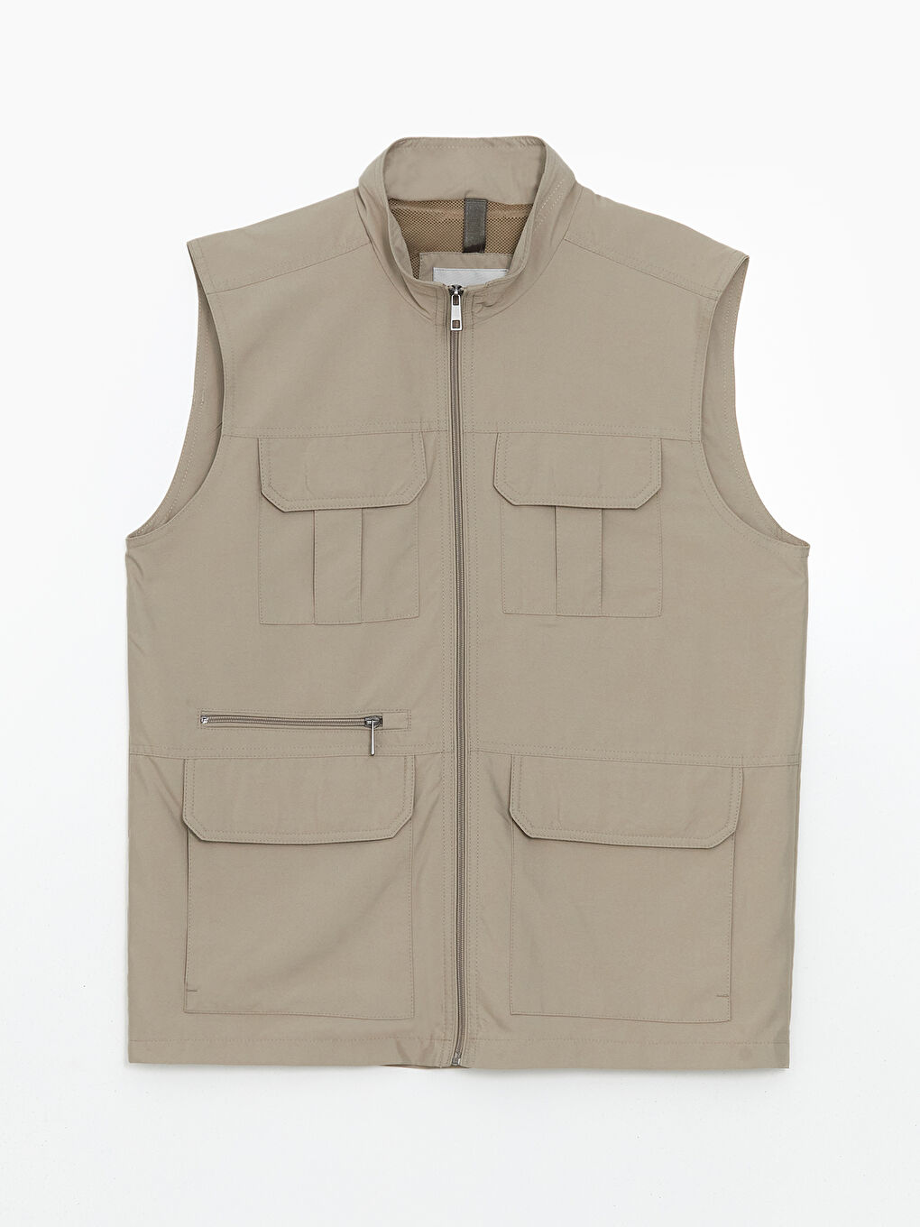 Bej Standart Kalıp Dik Yaka Erkek Avcı Yeleği-5