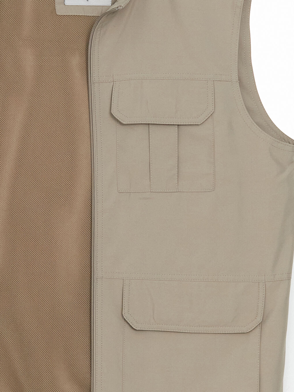 Bej Standart Kalıp Dik Yaka Erkek Avcı Yeleği-7