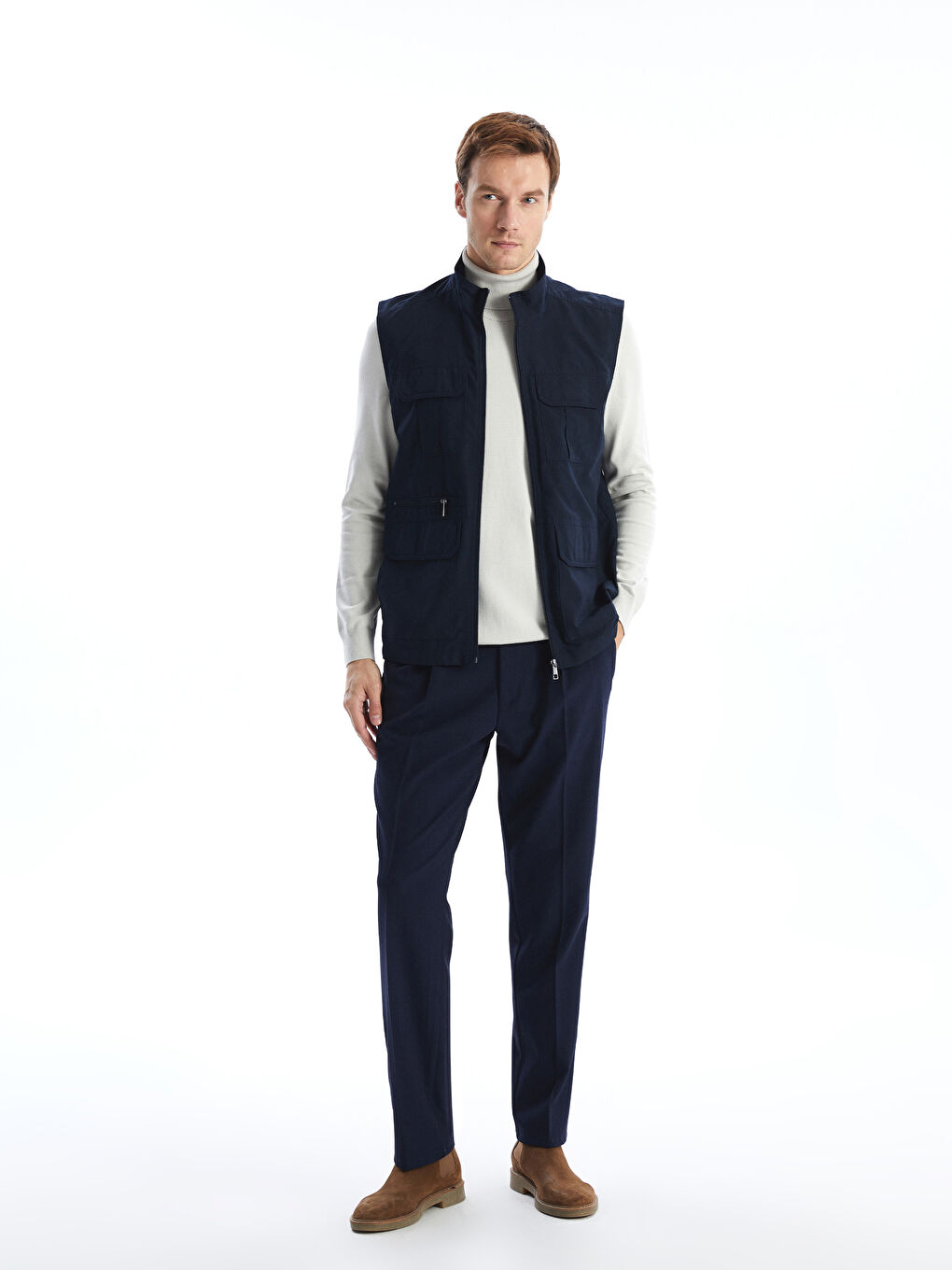 Lacivert Standart Kalıp Dik Yaka Erkek Avcı Yeleği-1