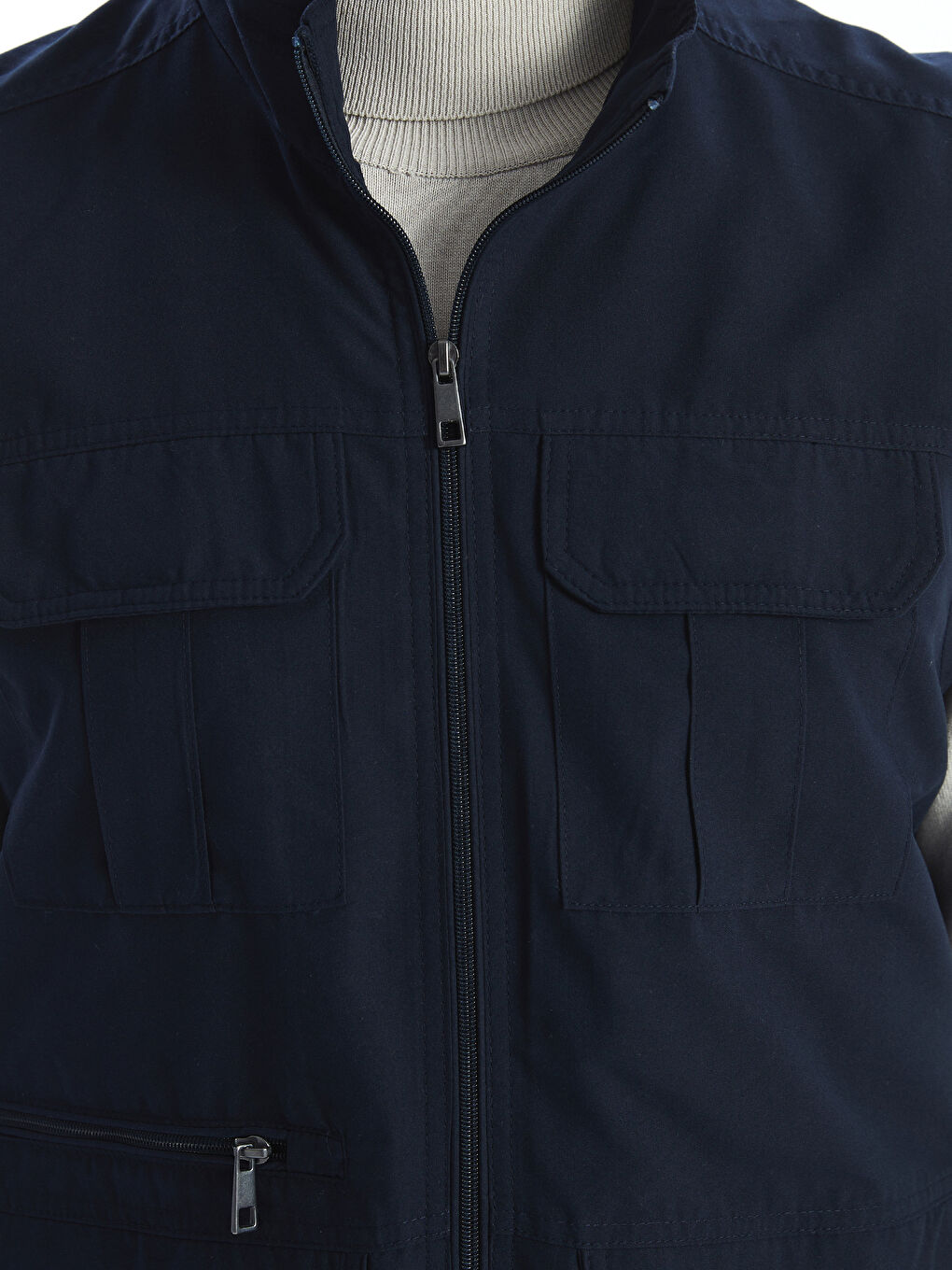 Lacivert Standart Kalıp Dik Yaka Erkek Avcı Yeleği-3