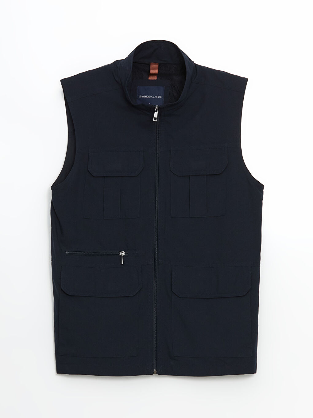 Lacivert Standart Kalıp Dik Yaka Erkek Avcı Yeleği-5