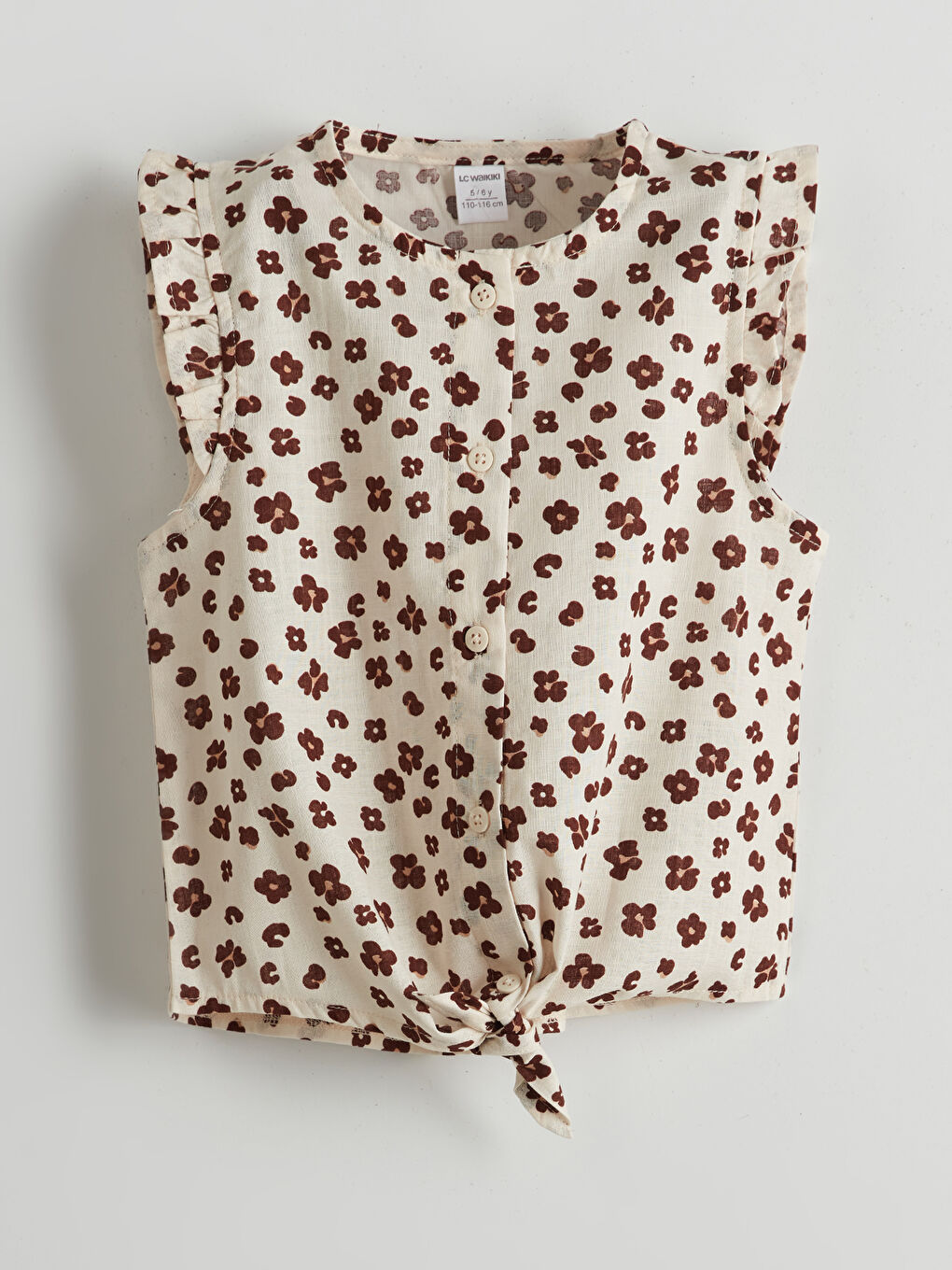 Bej Çiçekli Kız Çocuk Gömlek