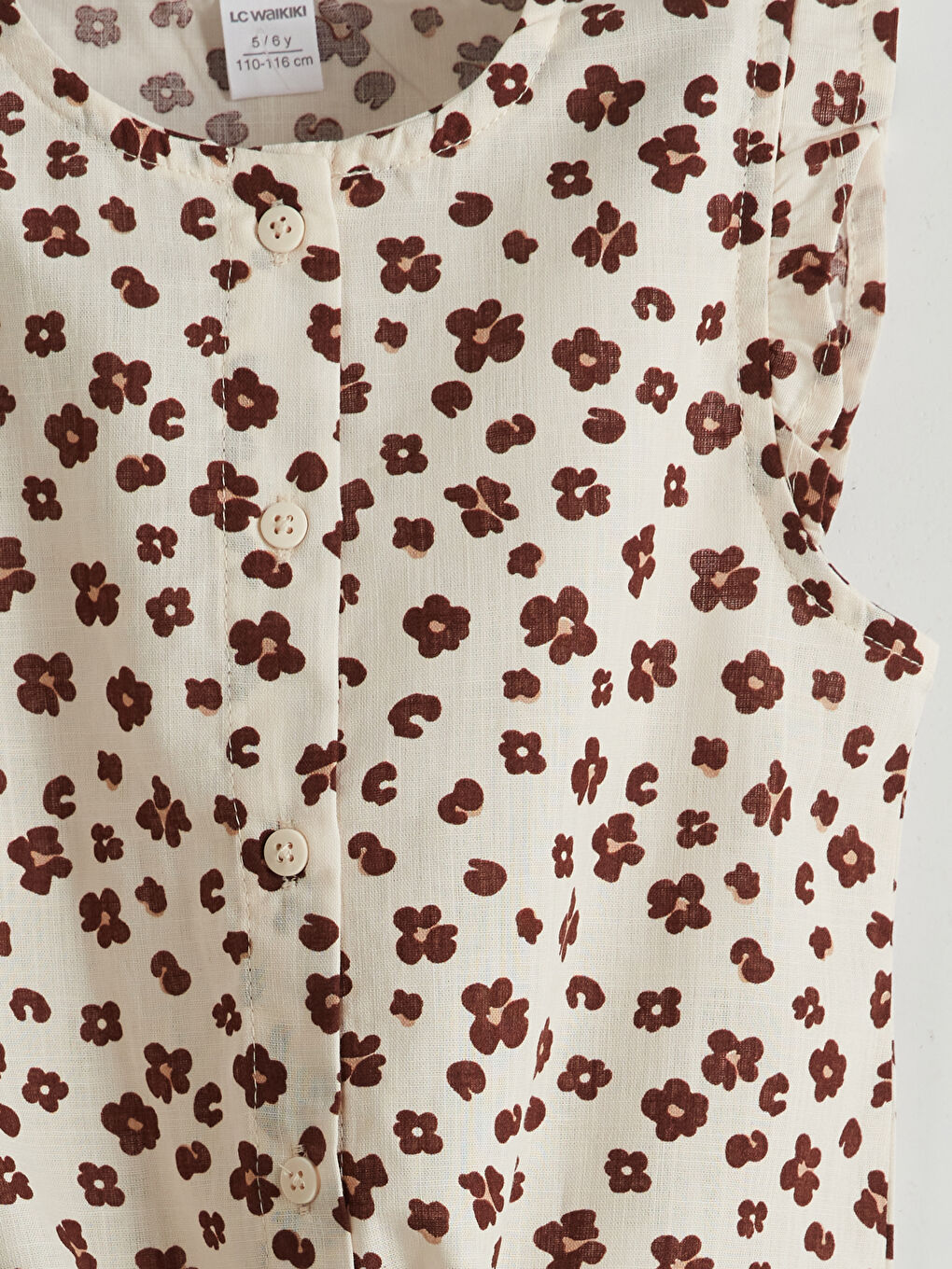 Bej Çiçekli Kız Çocuk Gömlek-1