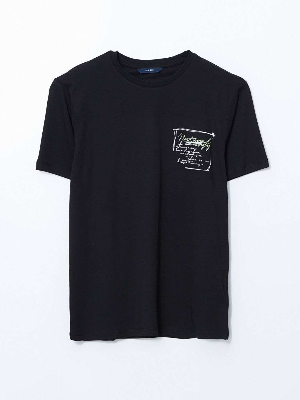 Siyah Bisiklet Yaka Kısa Kollu Baskılı Penye Erkek Tişört-4