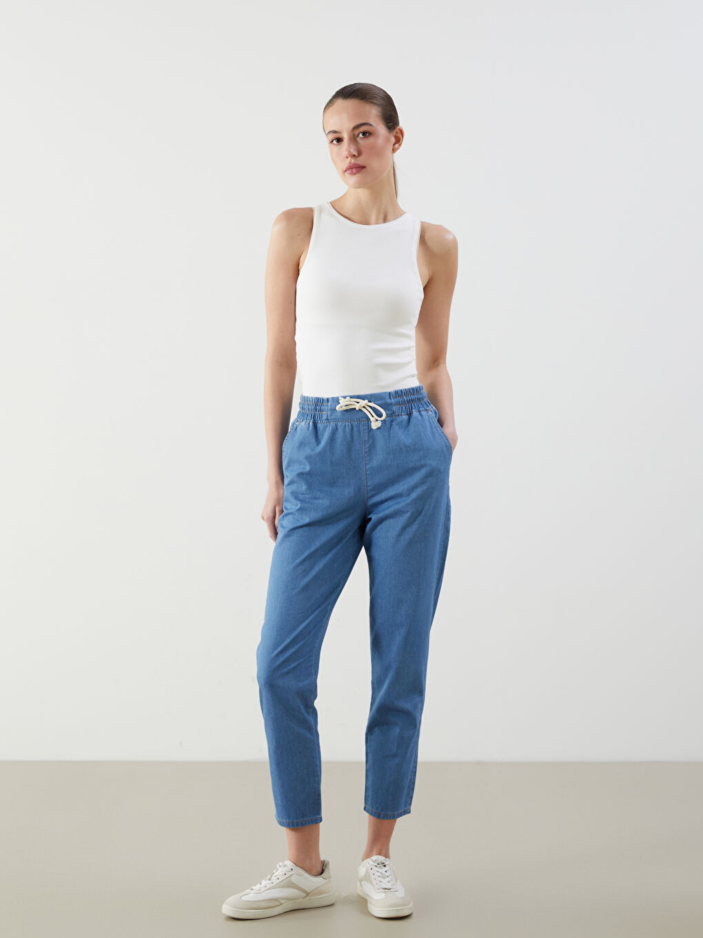 Elastic Waist Paperbag Women's Jeans -S5IQ69Z8-311