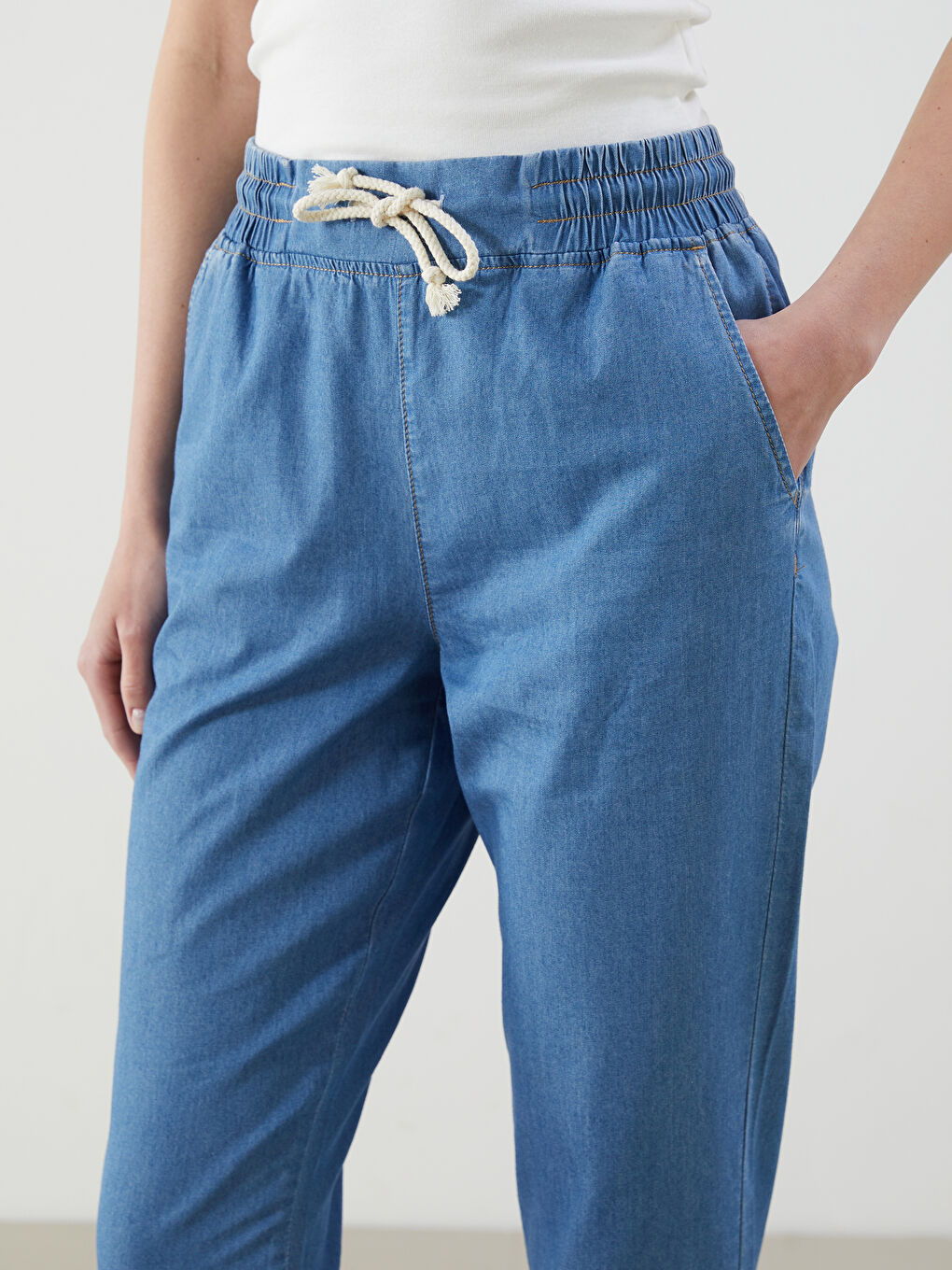 Elastic Waist Paperbag Women's Jeans -S5IQ69Z8-311