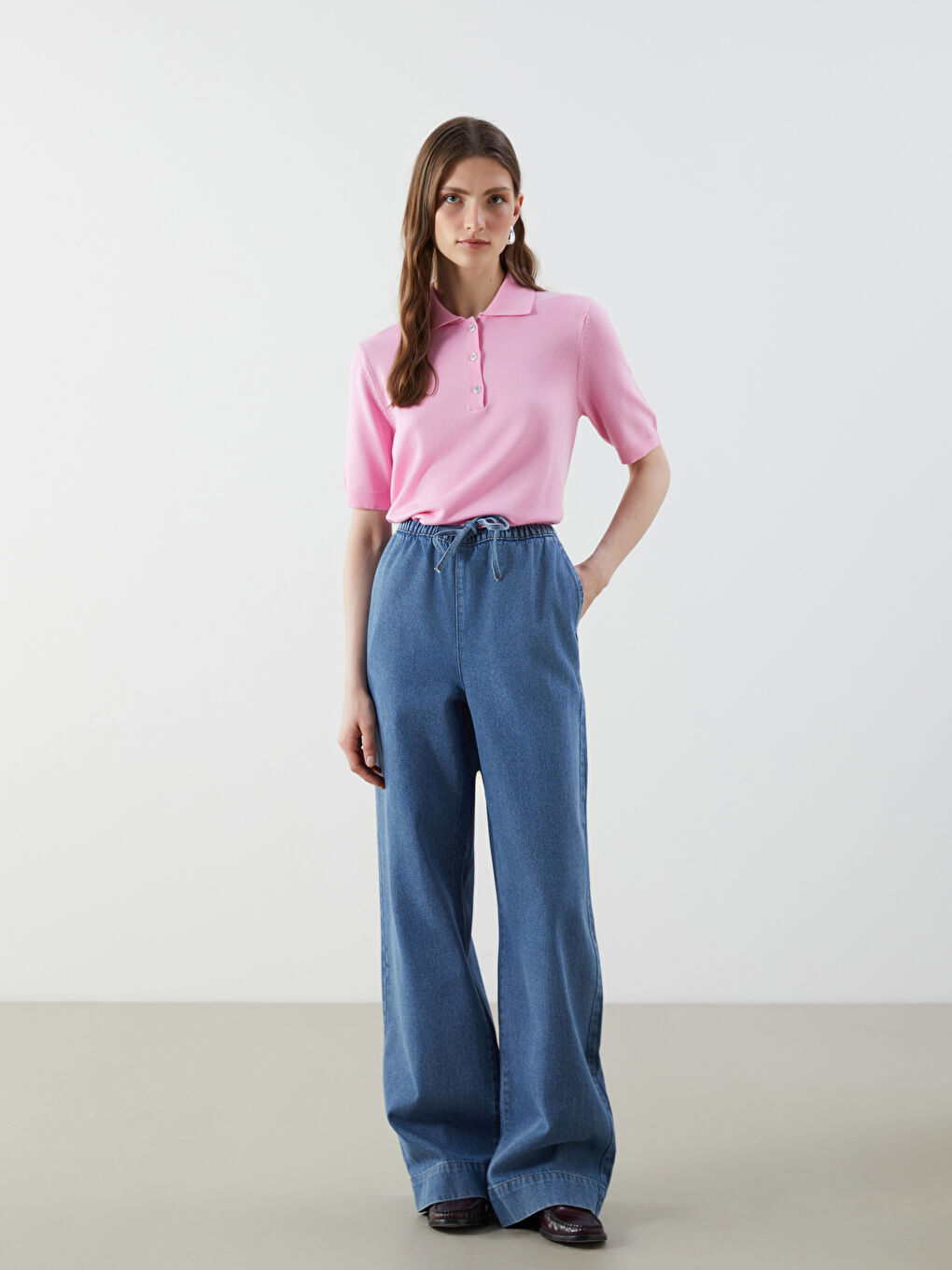 Elastic Waist Wide Leg Women's Jeans -S5IQ74Z8-507