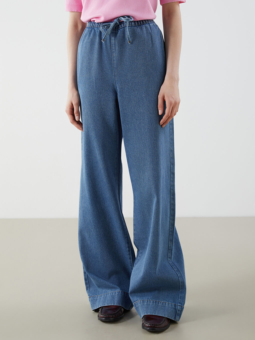 Elastic Waist Wide Leg Women's Jeans -S5IQ74Z8-507