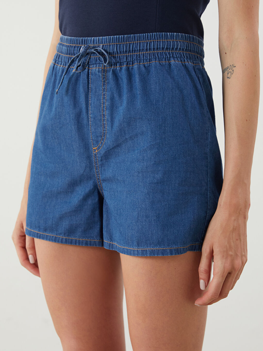 LCW Jeans Elasticated Waist Women's Denim Shorts -S5IQ78Z8-507