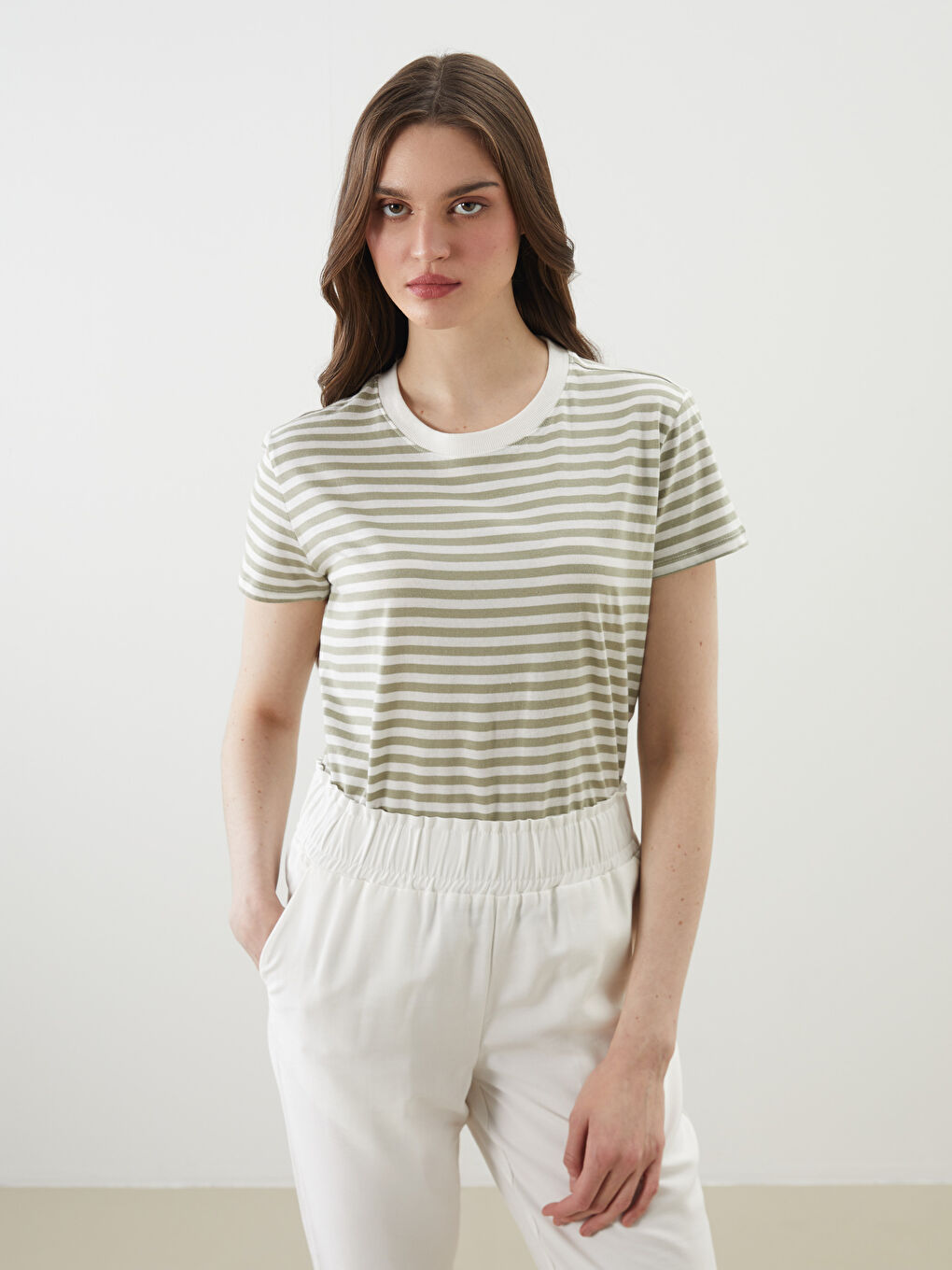 Crew Neck Striped Jersey Striped Women's T-Shirt -S5IQ98Z8-LFT