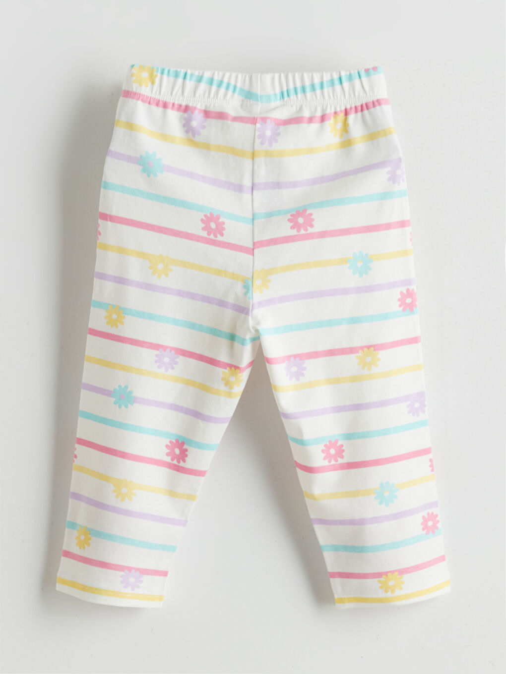 Ekru Beli Lastikli Çiçekli Kız Çocuk Tayt-1