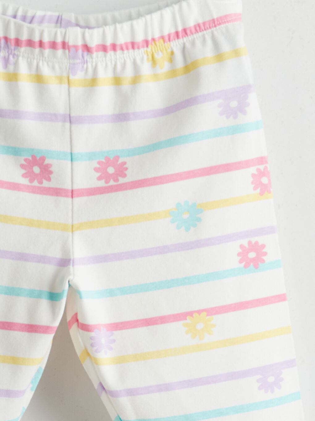 Ekru Beli Lastikli Çiçekli Kız Çocuk Tayt-2