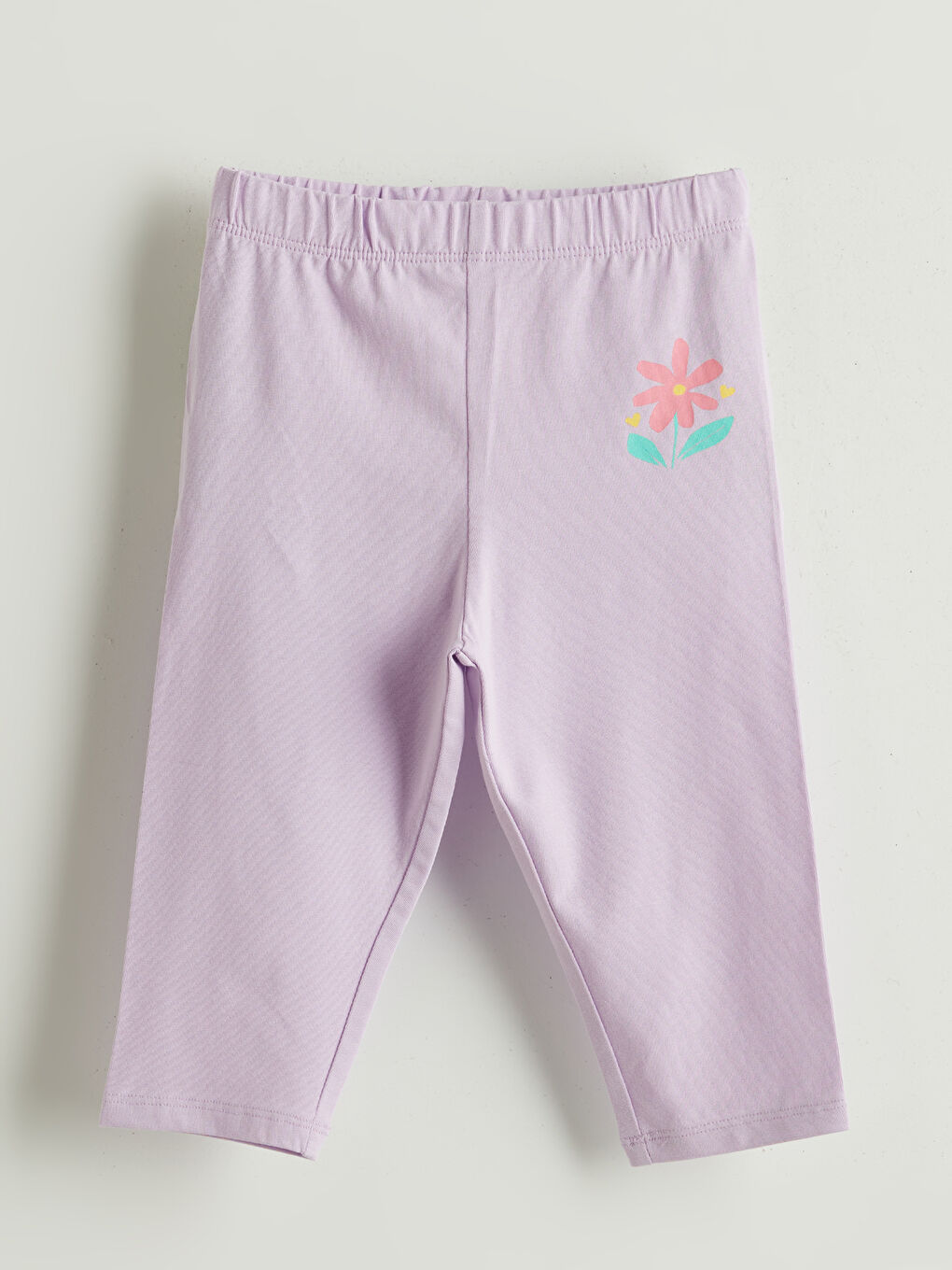 Lila Beli Lastikli Çiçekli Kız Çocuk Tayt