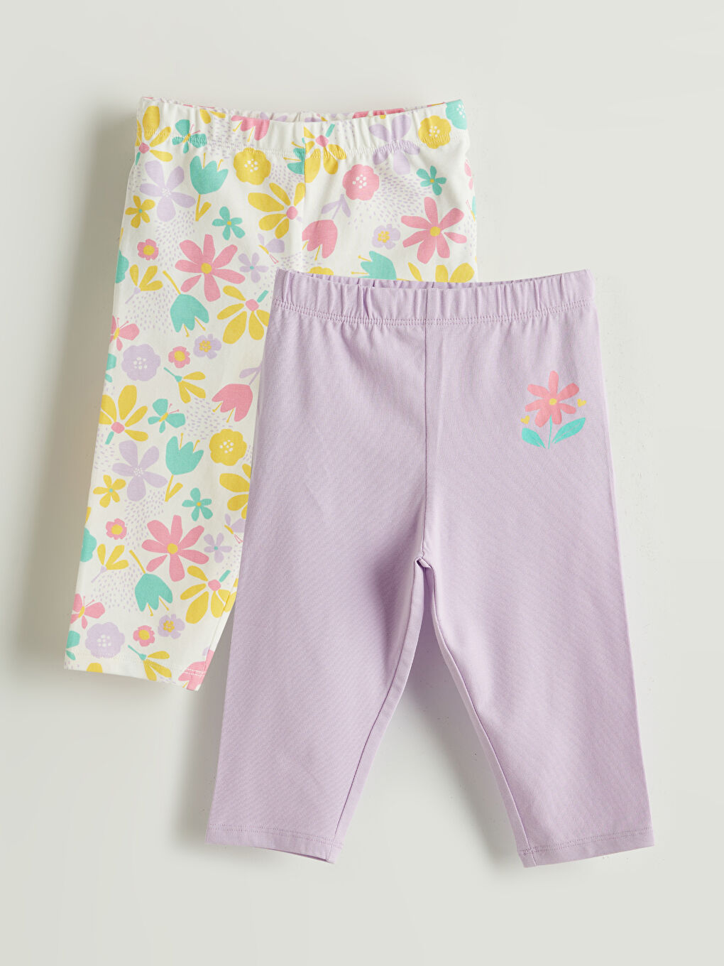 Elasticated Waist Floral Girls' Leggings 2 Pack -S5IR20Z1-LRA