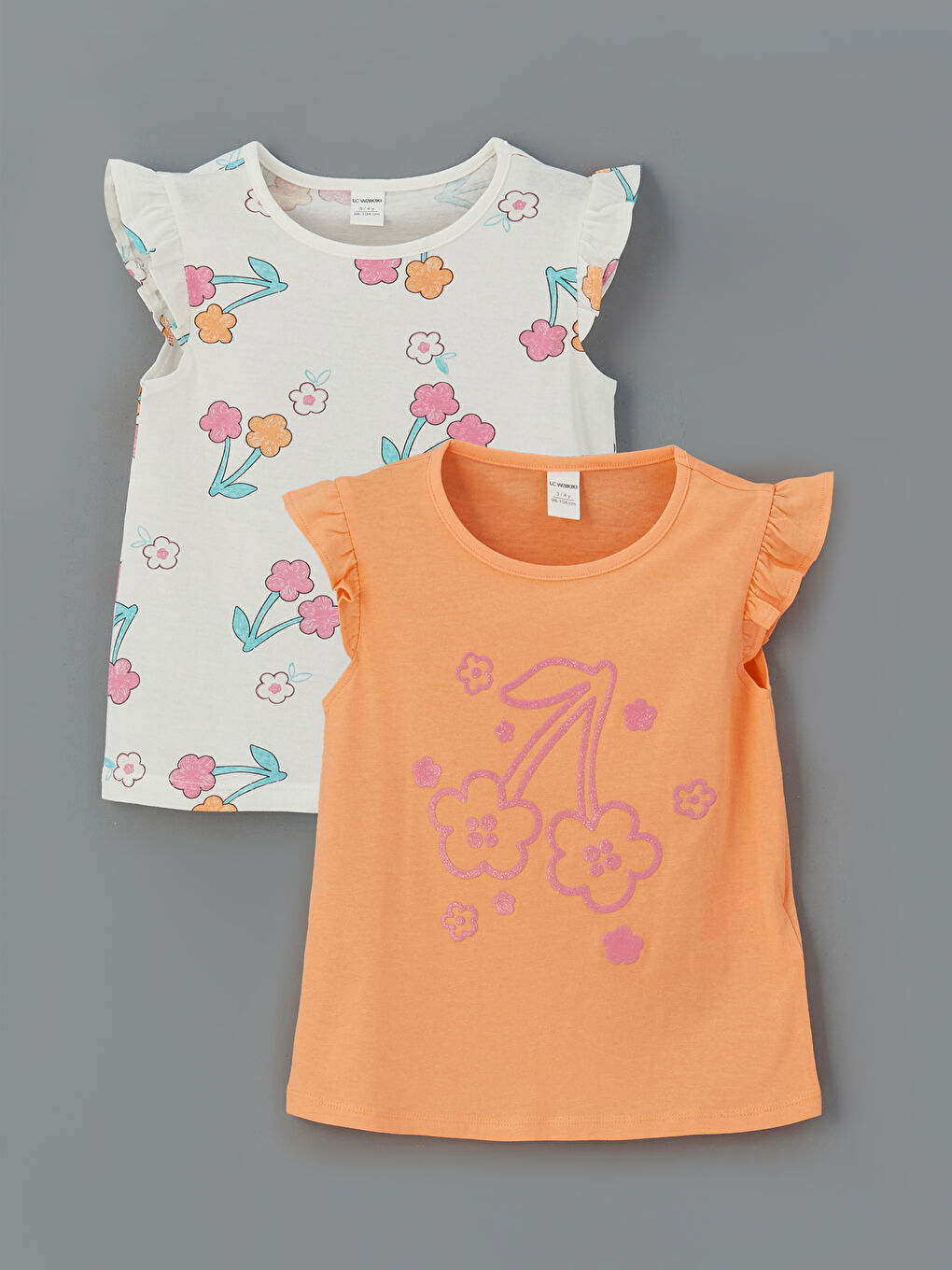 LC Waikiki Crew Neck Floral Girls' T-Shirt 2 Pack -S5IR27Z1-FLF