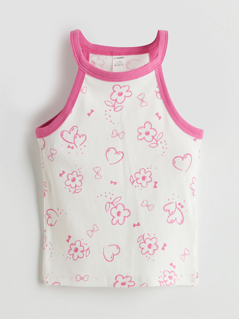 Ekru Halter Yaka Çiçekli Kız Çocuk Atlet