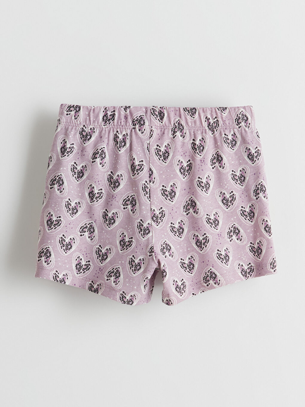 Lila Kalp Baskılı Kız Çocuk Şort Pijama Altı-1