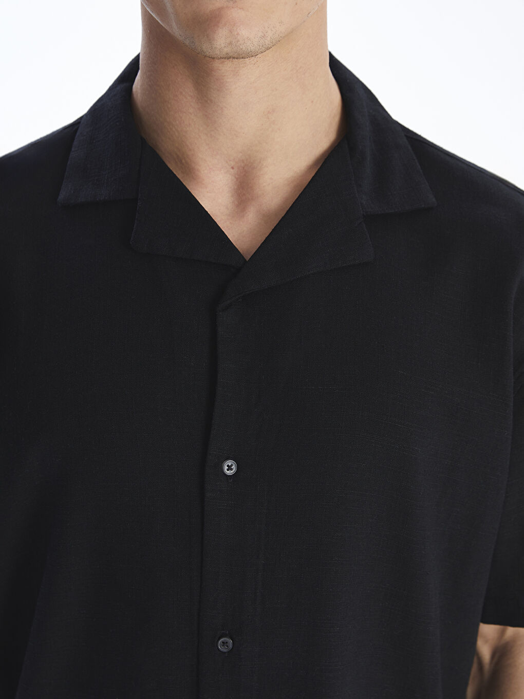 قميص رجالي كم قصير بقماش خليط كتان بقصة عادية-2