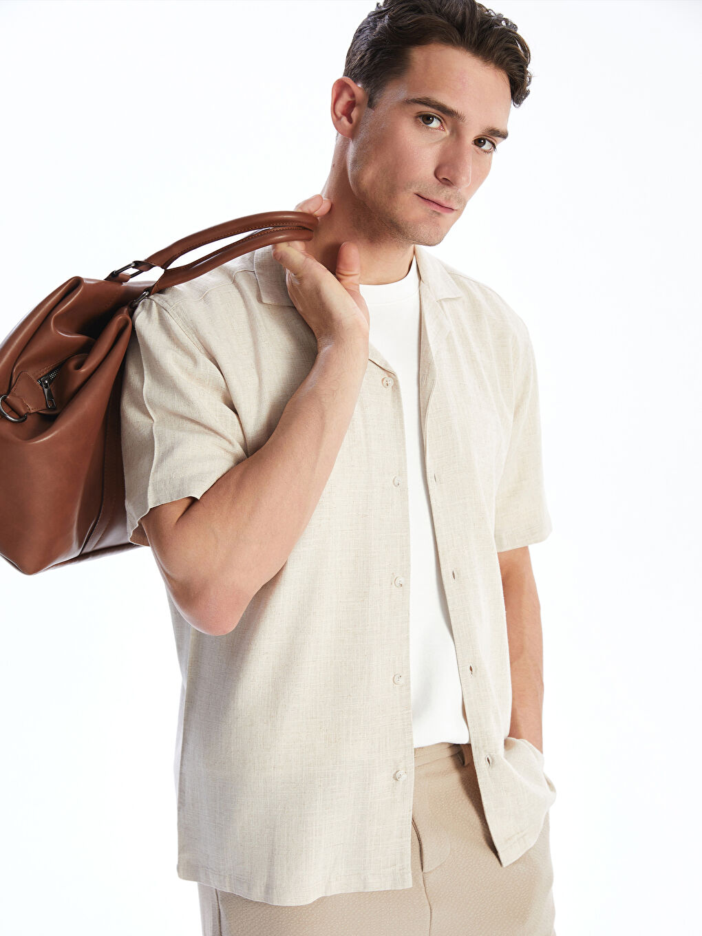 Regular Fit Short Sleeve Linen Blend Men's Shirt