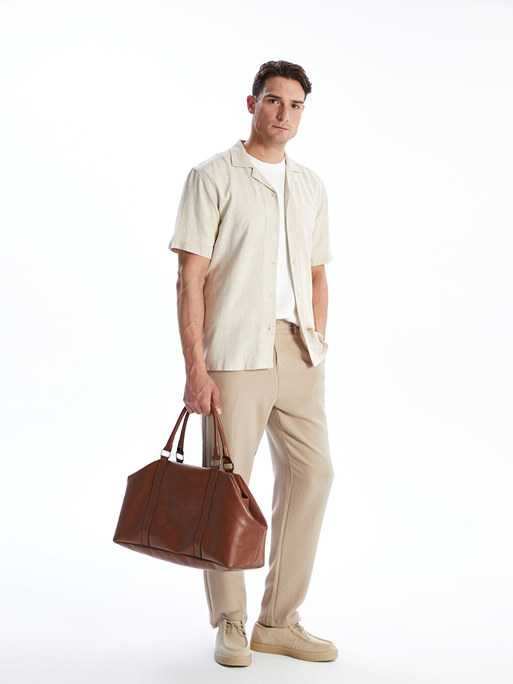 Regular Fit Short Sleeve Linen Blend Men's Shirt-1