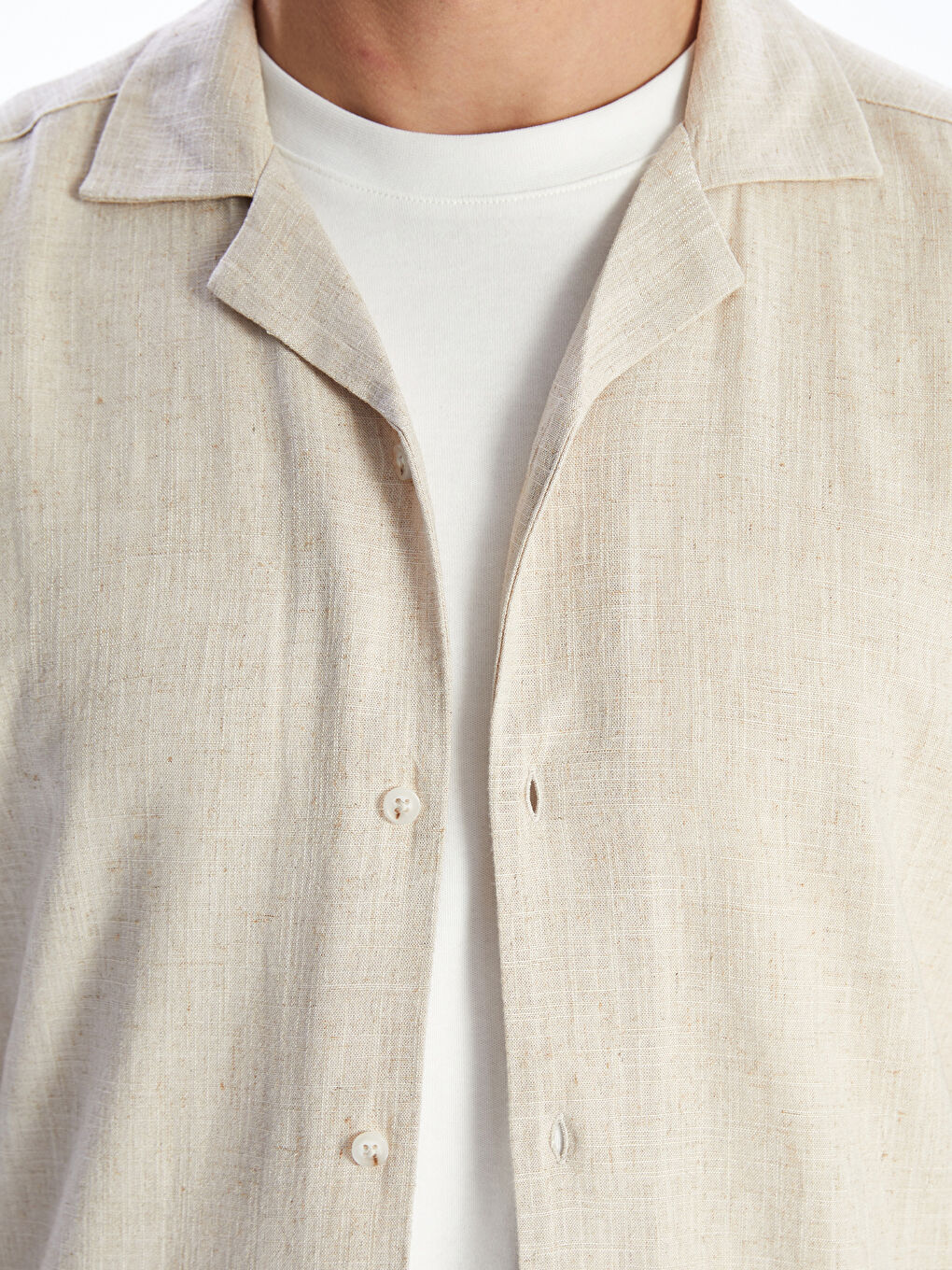 Regular Fit Short Sleeve Linen Blend Men's Shirt-2