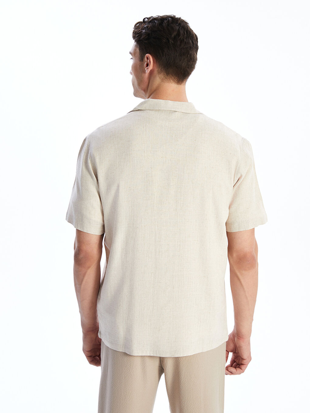 Regular Fit Short Sleeve Linen Blend Men's Shirt-3