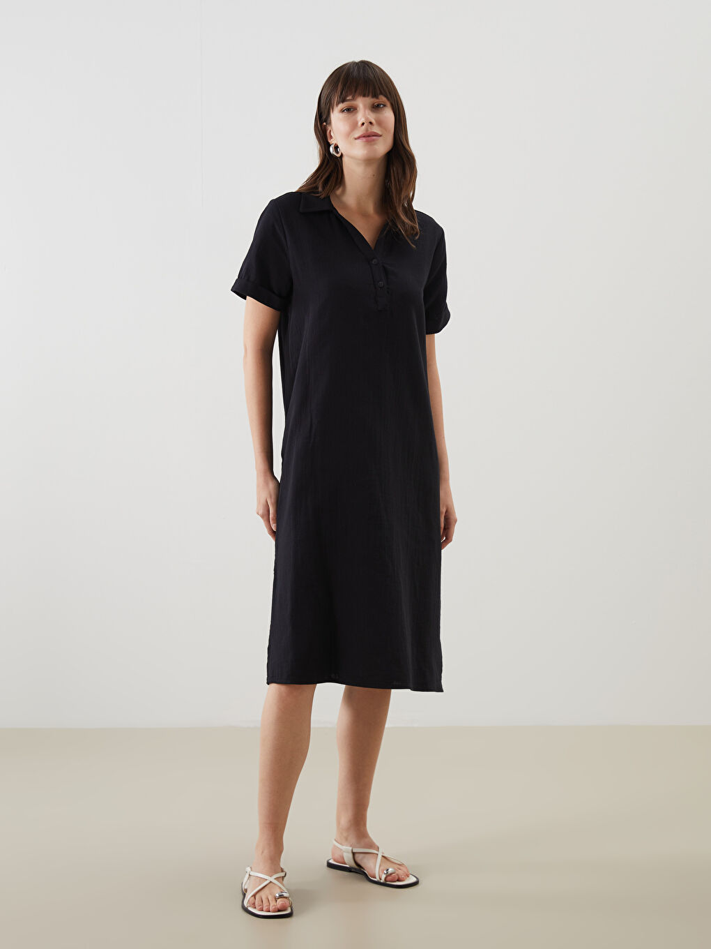 Shirt Collar Muslin Women’S Dress -S5IS22Z8-CVL