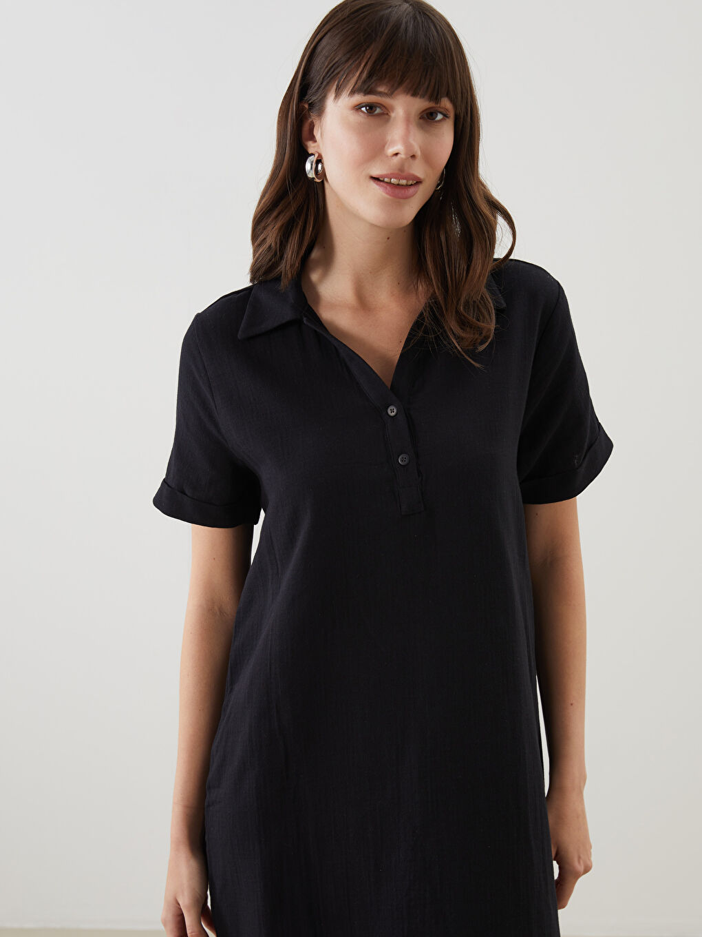 Shirt Collar Muslin Women’S Dress -S5IS22Z8-CVL