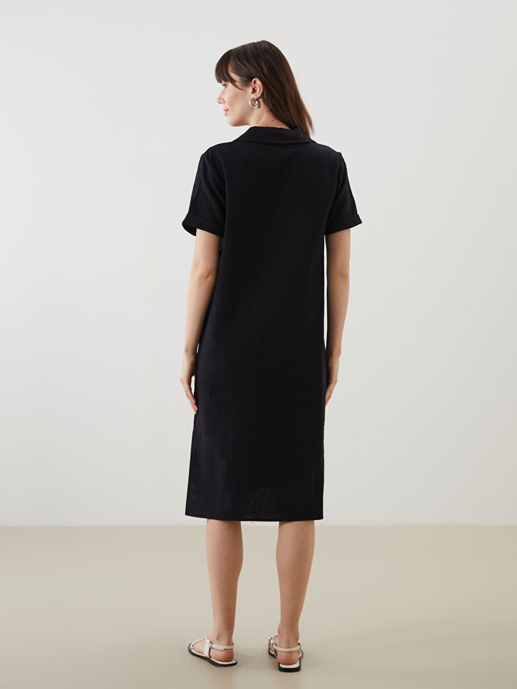 Shirt Collar Muslin Women’S Dress -S5IS22Z8-CVL
