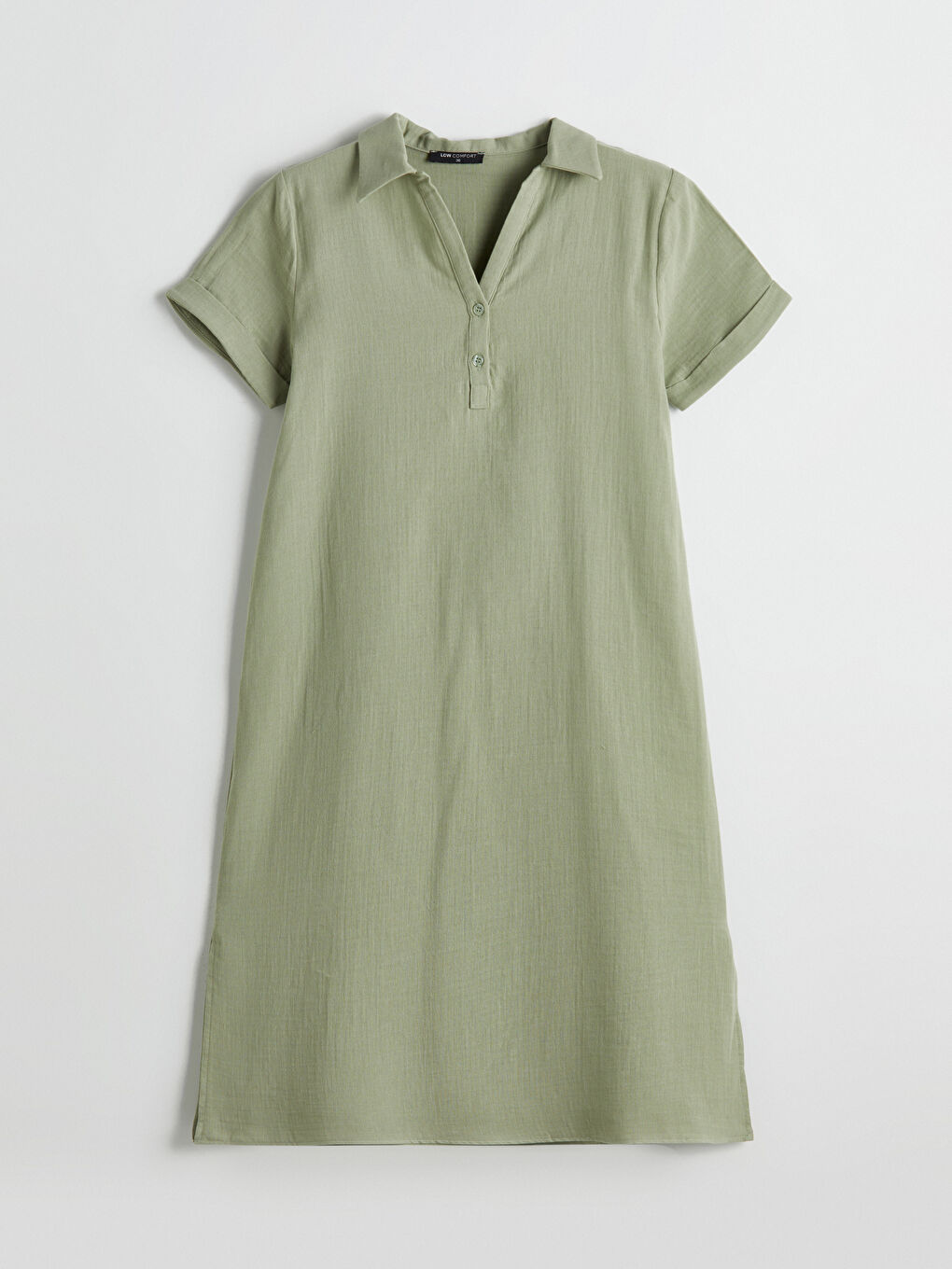 Yeşil Gömlek Yaka Müslin Elbise-4