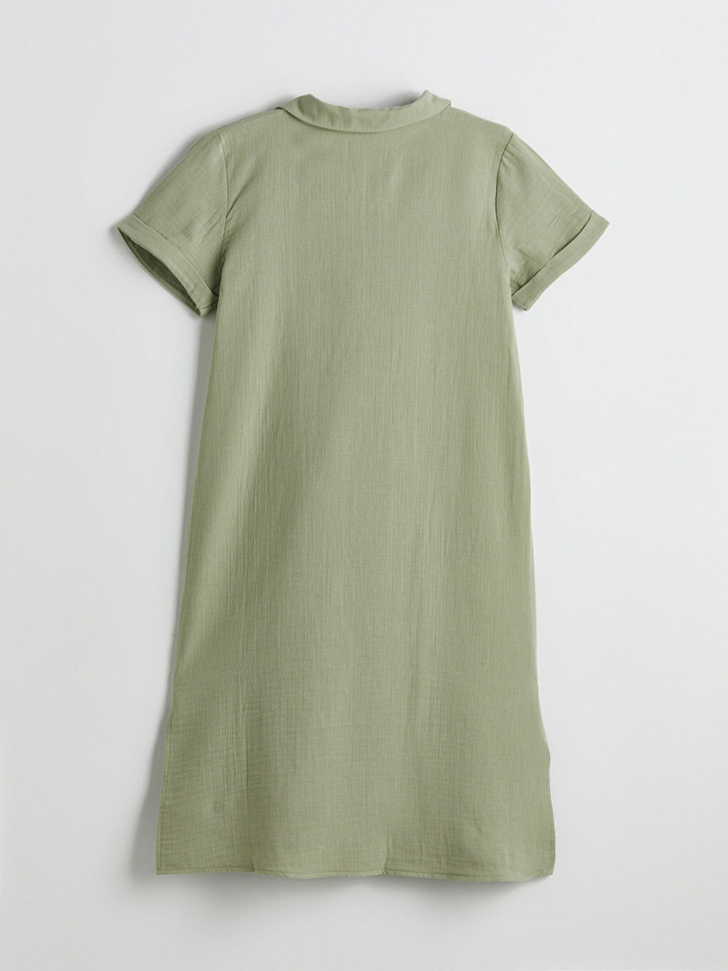 Yeşil Gömlek Yaka Müslin Elbise-5