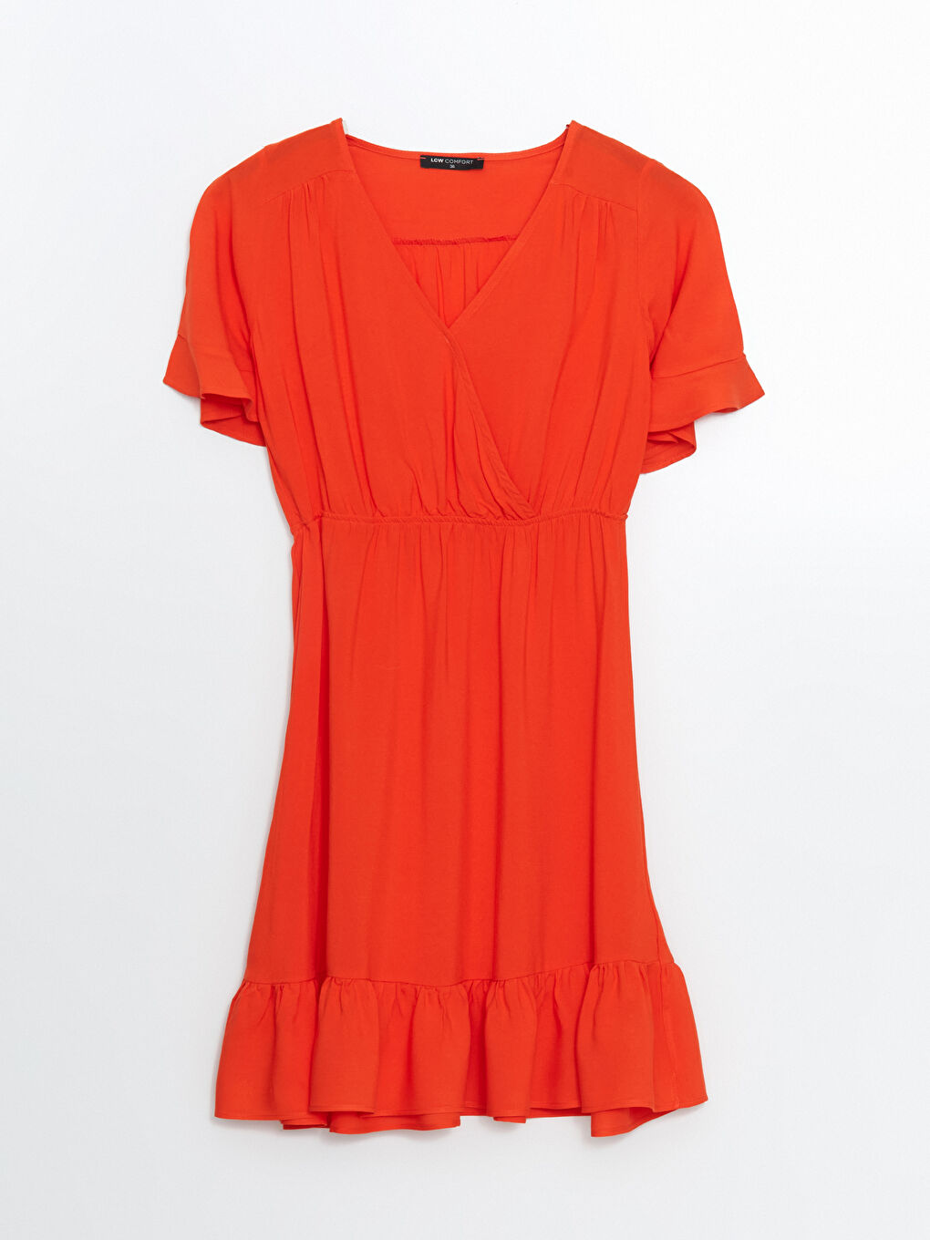 Turuncu Kruvaze Yaka Elbise-4