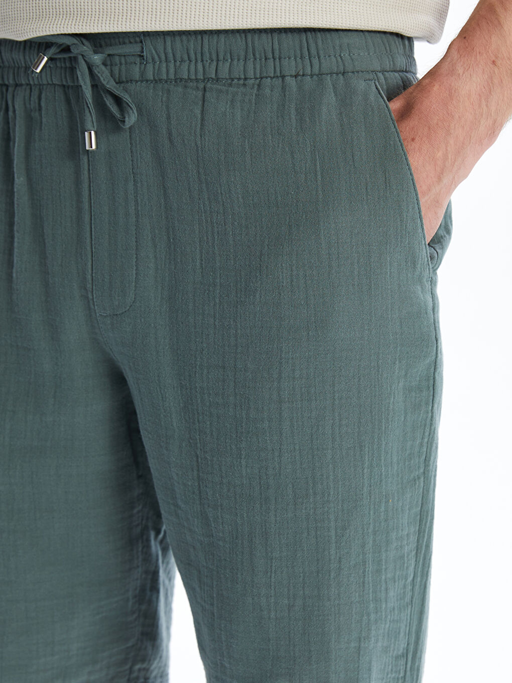 Petrol Slim Fit Beli Bağlama Detaylı Erkek Şort-5