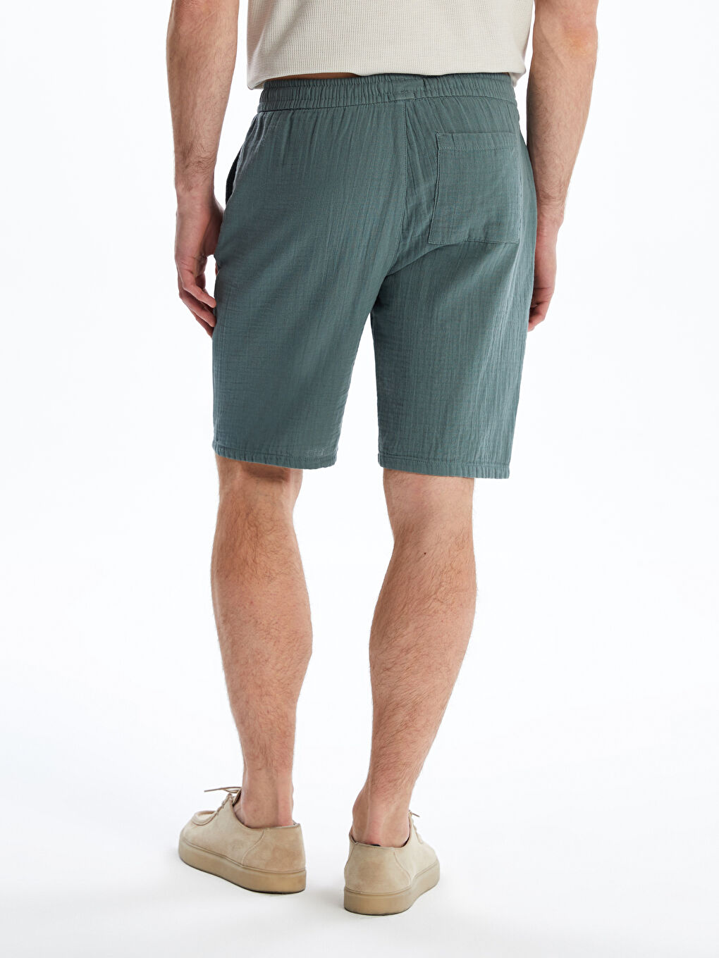 Petrol Slim Fit Beli Bağlama Detaylı Erkek Şort-7