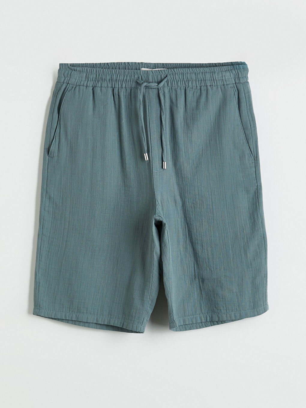 Petrol Slim Fit Beli Bağlama Detaylı Erkek Şort-8