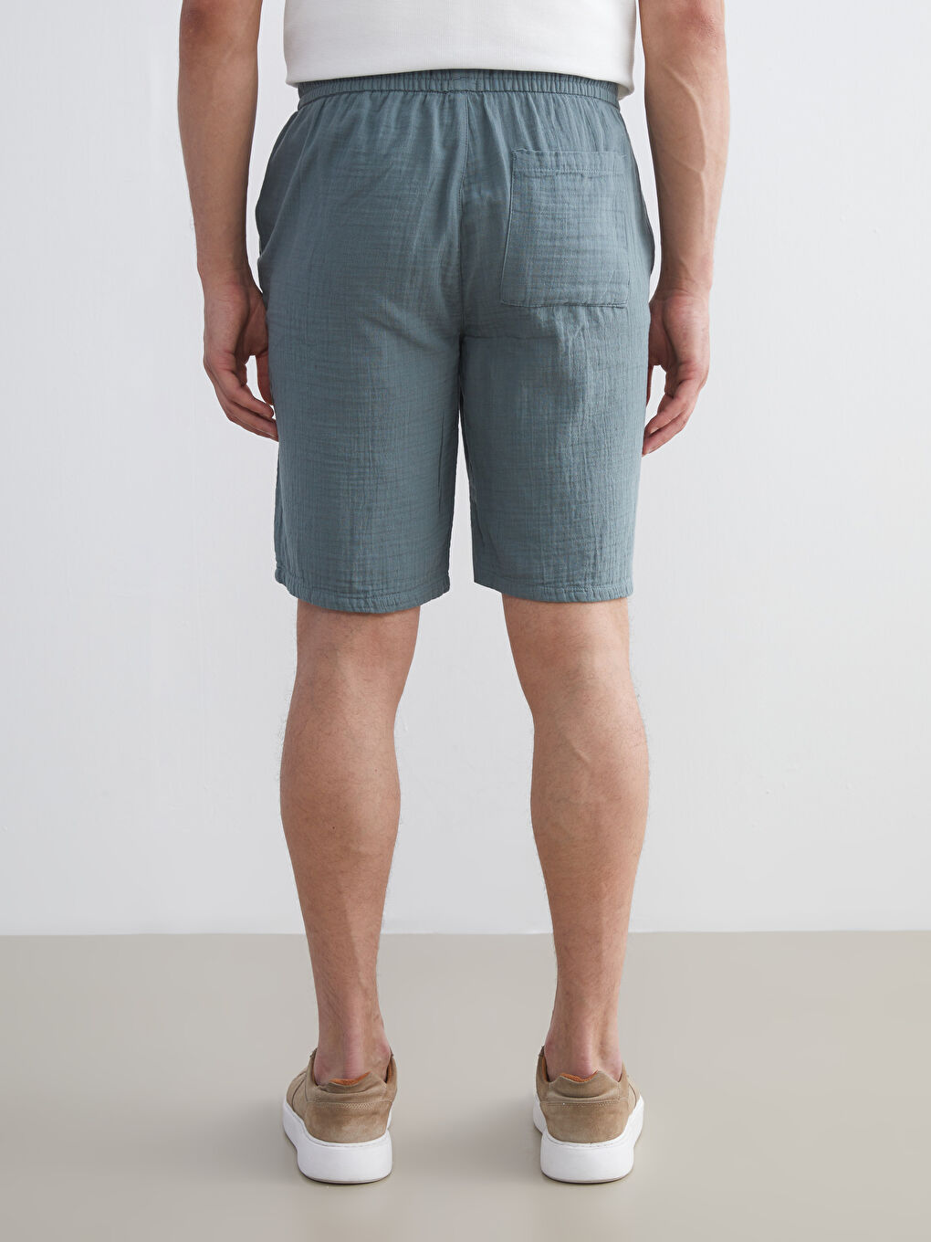 Petrol Slim Fit Beli Bağlama Detaylı Erkek Şort-6