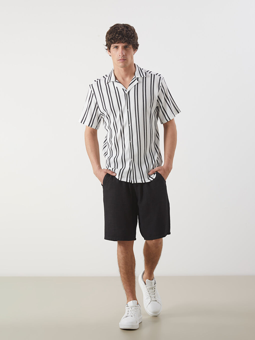 Regular Fit Linen-Look Men's Shorts -S5IS34Z8-CVL