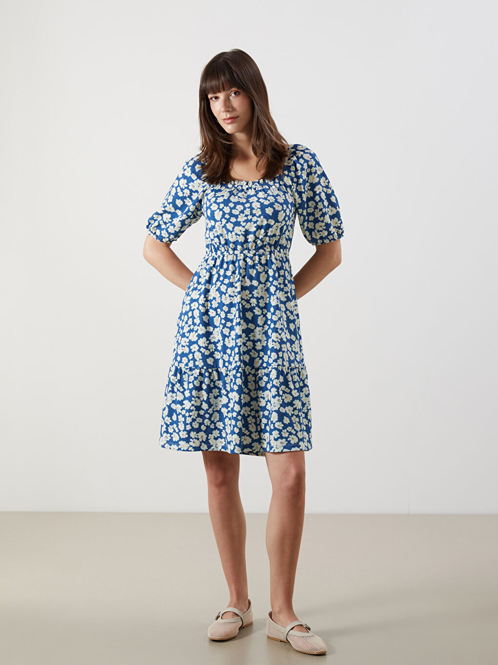Square Collar Floral Dress -S5IS46Z8-LSJ