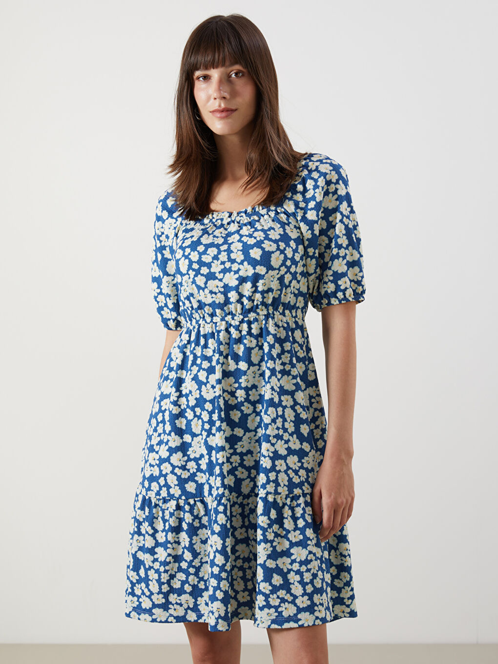Square Collar Floral Dress -S5IS46Z8-LSJ