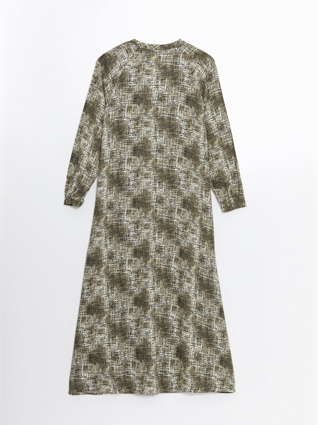 Yeşil Kaçık Yaka Desenli Kadın Gömlek Elbise-5