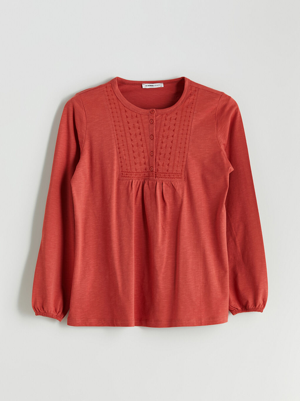 Turuncu Bisiklet Yaka Nakışlı Bluz-4