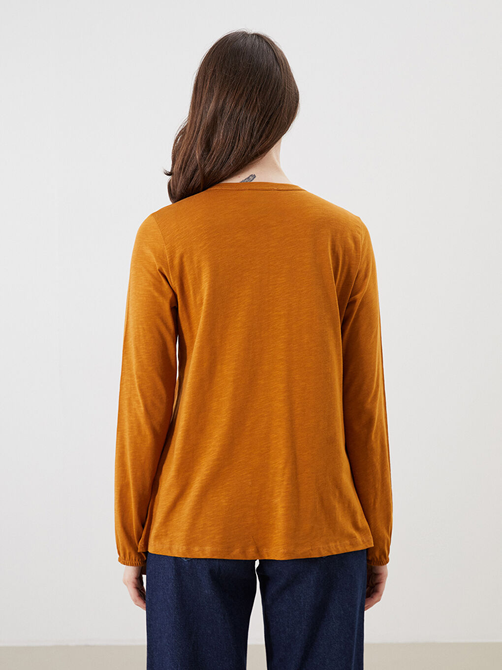 Sarı Bisiklet Yaka Nakışlı Bluz-3