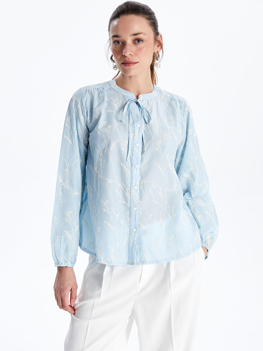 Hole-Knitted Broderie Women's Shirt