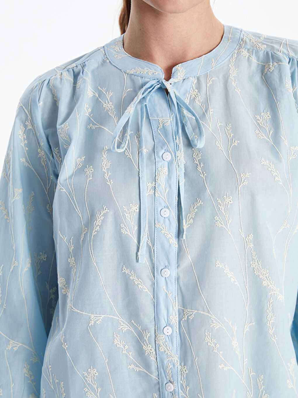 Hole-Knitted Broderie Women's Shirt-2